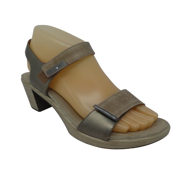 Naot Intact Beige Pewter Leather Open Toe Slingback Heeled Sandals Womens 38 - Picture 1 of 13